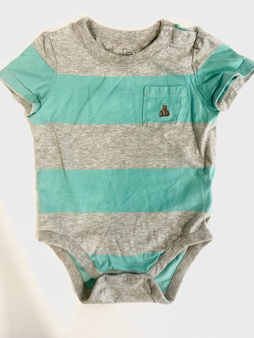 GAP Turquoise & Heather Gray Striped Baby One-Piece
